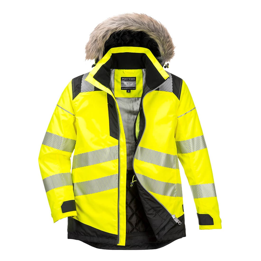 PW3 parka vinnuúlpa m/loðkraga CL3 gul/svört hi-vis