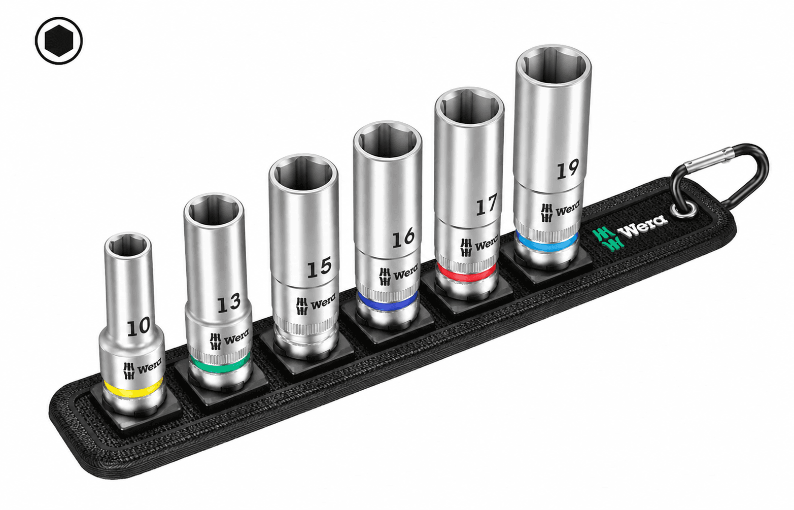 Toppasett 1/2" langir 10-19mm á belti