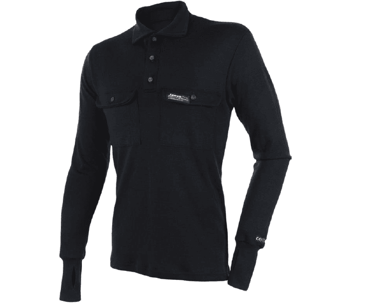 Polo bolur langerma merino ull eldvarinn svartur